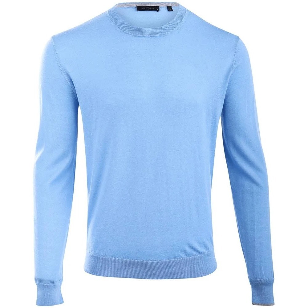 Greyson Saratoga‎ Crewneck Sweater Mens XXL Light Blue 100% Wool Crew Trim